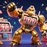Engage users with Shbet's vibrant, dynamic illustration showcasing gold gorilla mech celebrating jackpot wins.