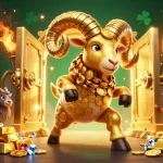 Engage with the exhilarating ombak126 experience featuring a golden ram charging amidst a treasure-filled casino