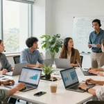 Proactive IT support small business team collaborating in a modern office for effective technology solutions.