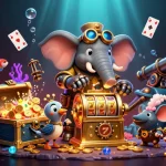 Visualisez un monde vibrant de casino fiable en ligne avec un éléphant ingénieur steampunk et des trésors aquatiques.