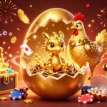 Engage in judi bola with a golden dragon and poker chips, showcasing dynamic celebration.