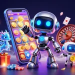 Plongez dans le monde du poker en ligne en France avec une illustration dynamique de personnages cybernétiques.