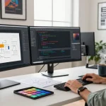 Showcasing Snipaste's powerful screenshot and annotation features in a modern office workspace.
