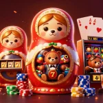 Engage with exciting mahjong slot gameplay in a vibrant, casino-themed illustration featuring bears and games.