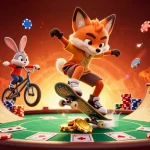 Jouer dans le casino en ligne le plus payant avec un renard patineur et un lapin BMX, ambiance festive.