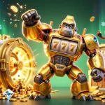 Jeu au casino en ligne avec retrait instantané et un gorille en méca en plein action.
