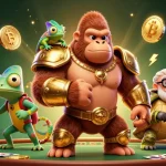 Jouer sur un casino fiable en ligne avec un gorille puissant et un caméléon, entourés d'éléments de jeu.