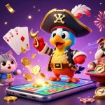 オンライン カジノ バカラをテーマにしたダイナミックなイラスト。賑やかなカジノシーンを楽しんでいます。