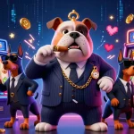 Visuel captivant avec un bulldog mafia et des Doberman pour promouvoir le meilleur site de pari en ligne.