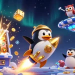 Experience thrilling slot depo action with a dynamic penguin and vibrant casino elements.