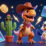 Plongez dans le monde du casino en ligne avec un T-Rex, cactus et roadrunner.