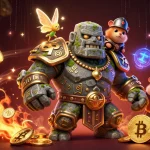 Les meilleurs casinos crypto : Illustration dynamique de jeux avec un golem, une fée, et un hamster chevalier.