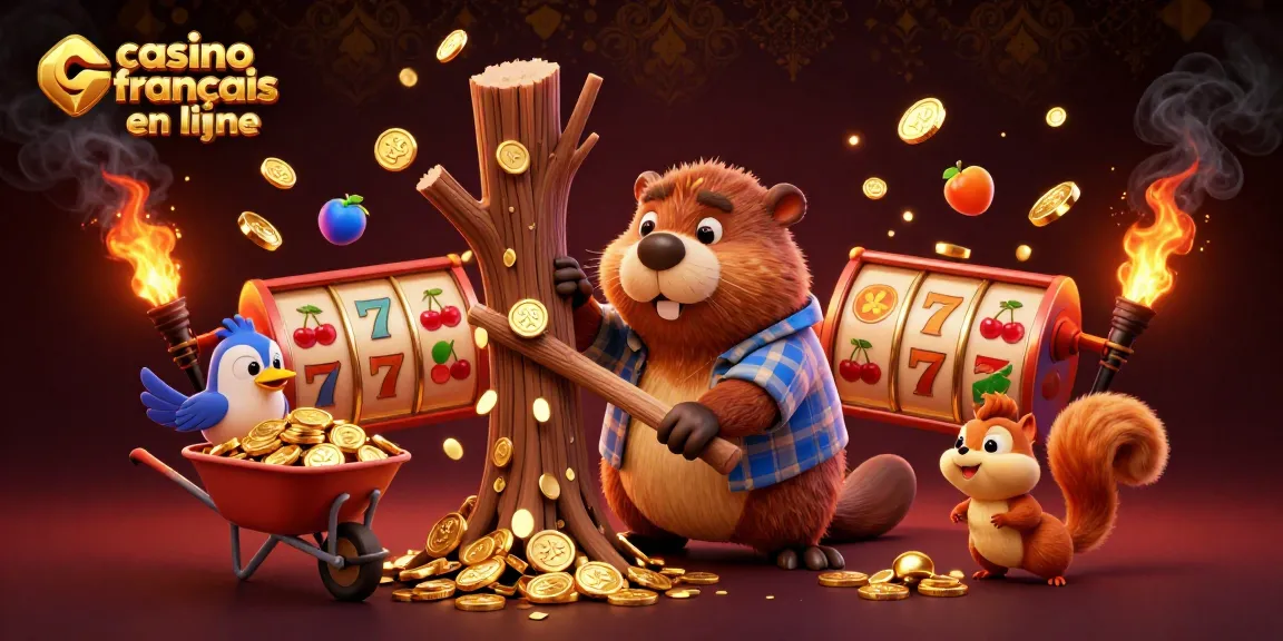Jouez au casino français en ligne avec l'illustration d'un castor collectant des pièces d'or qui tombent d'un arbre.