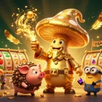 Illustration dynamique représentant "casino en ligne le plus payant" avec un sorcier, un cochon et des gemmes.