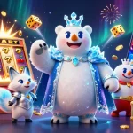Plongez dans l'univers du casino fiable sans KYC avec un ours polaire royal et son renard en armure, symbole d'aventure et de gains.