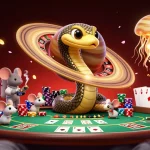 Illustration animée de jeu au casino fiable en ligne, montrant des souris astronautes pariant autour d'une roulette.