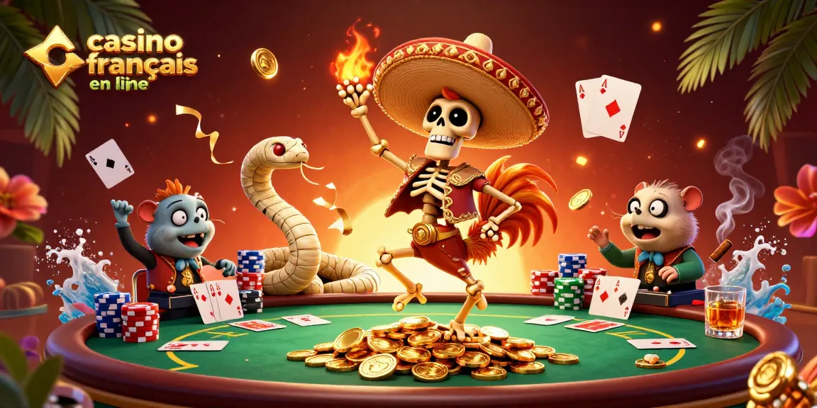 Le casino français en ligne prend vie dans une scène dynamique avec un rooster mariachi dansant.